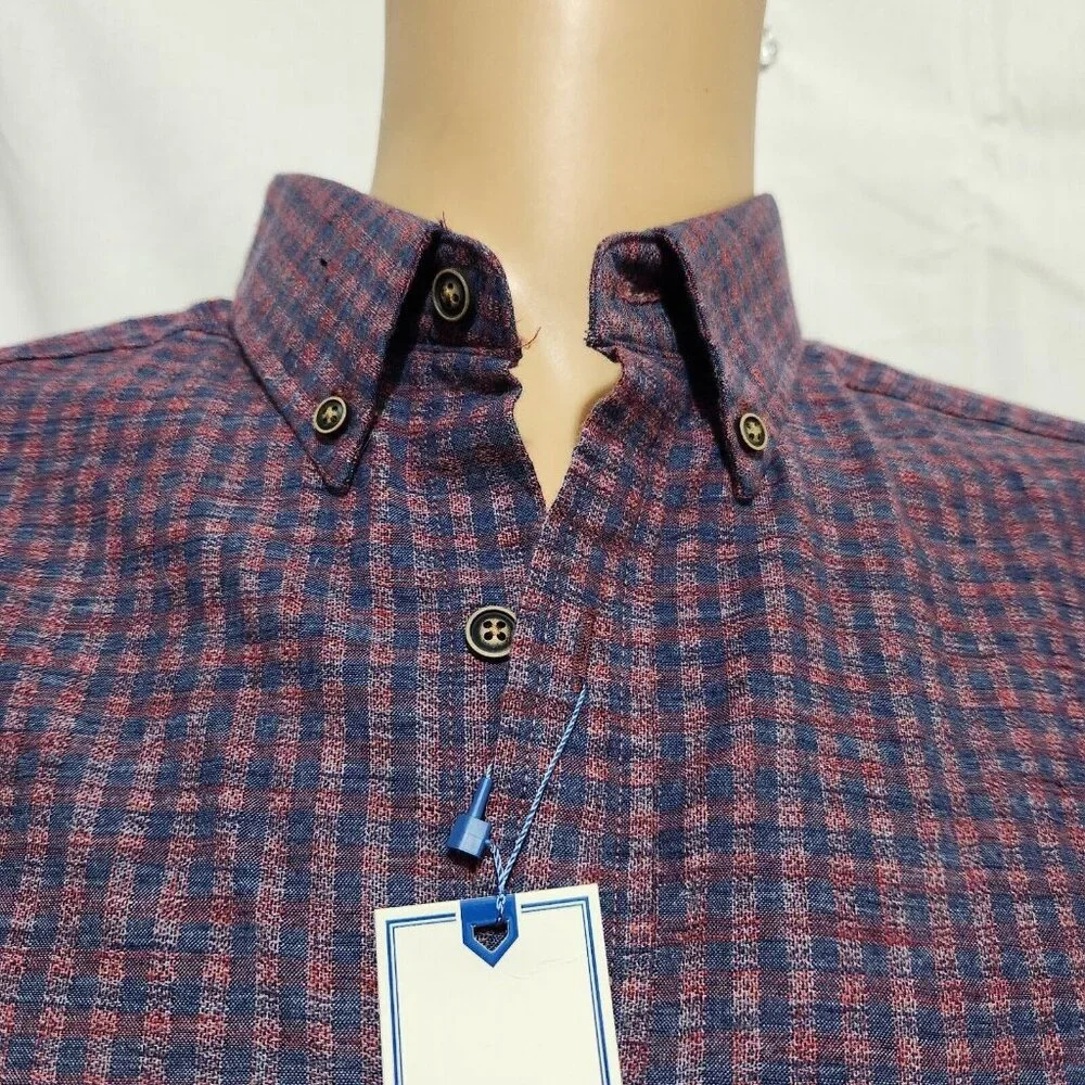Rowm Mens Long Sleeve Button-Down Shirt Red/Blue Checkered size LT - Picture 9 of 11